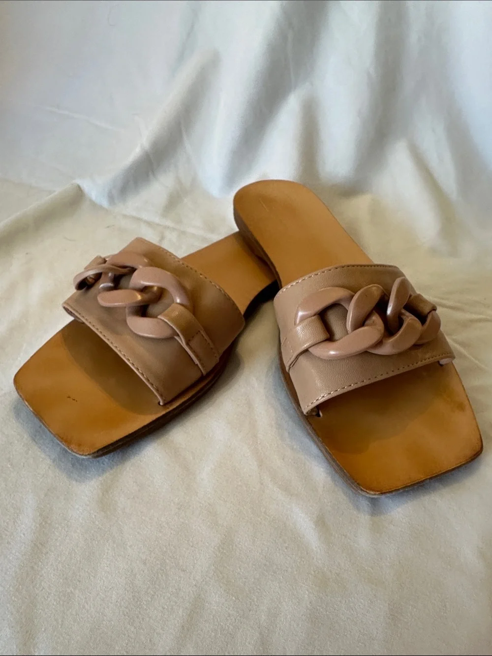 ShuShop Tan Chain-Accent Slide Sandals - Women